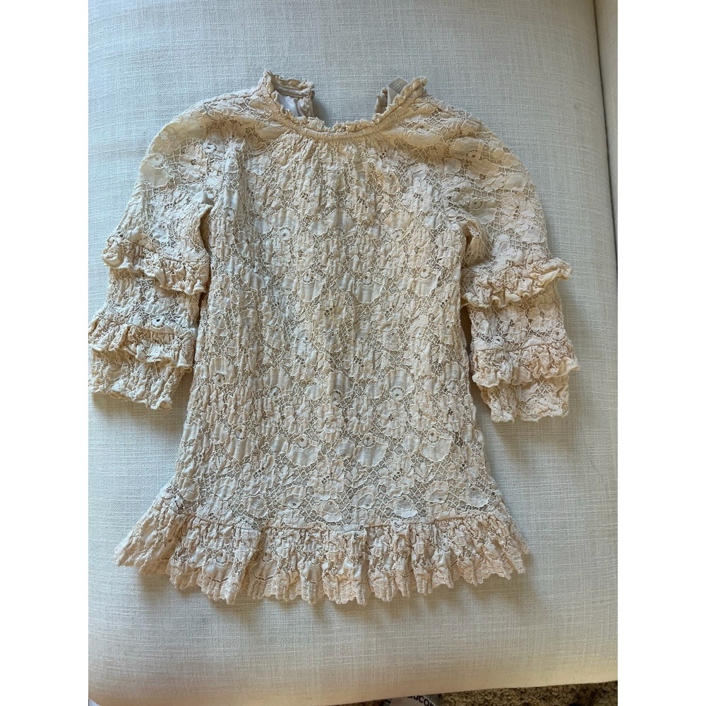 H&M Girls Cream Floral Lace Ruffle Short Sleeve Dress Size 3T